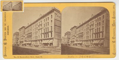 Stereograph of Booksellers Row, Chicago, 1871 (bw-foto på kortholder) af American Photographer